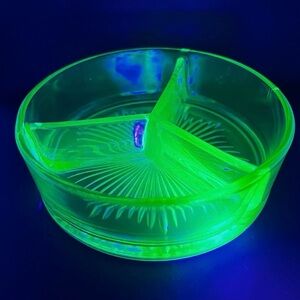 Uranium glass divided bowl